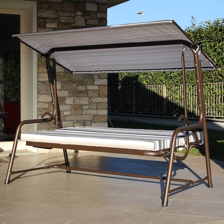 Sunjoy Luxury Bronze 4-Seater Steel Patio Swing and Bed with Elastic Metal Mesh Seat, Convertible Design,  A215012901