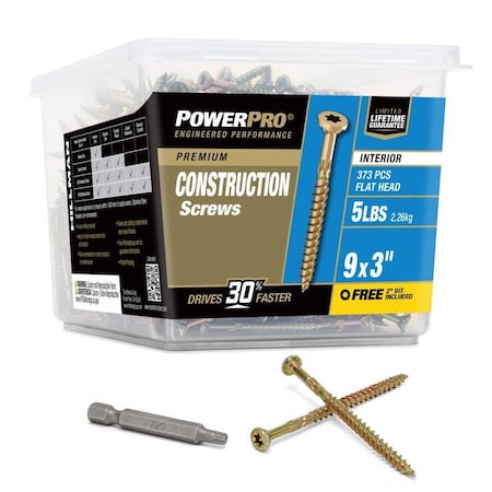 Hillman Power Pro No. 9 X 3 in. L Star Yellow Zinc Coarse Wood Screws, 373 PK 48592V4