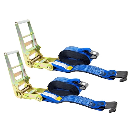 Mytee Products 4in x 30ft Ratchet Straps w/ flat hook, WLL 5,400 Trailer Tie Down - Blue, 2PK RS430Bx2