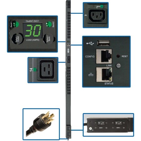 Tripp Lite PDU, 10 ft Cord L, 70 in H, 24 A PDUNVR30HVLX