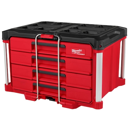 Milwaukee Tool PACKOUT 4-Drawer Tool Box, Polymer, Black/Red, 22 in W x 16-1/2 in D x 14-1/2 in H 48-22-8444