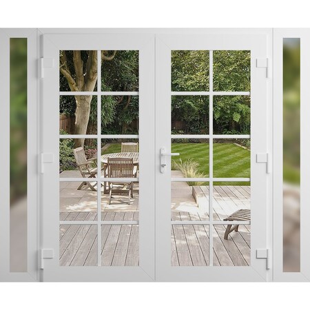 Vdomdoors Front Exterior Prehung Metal-Plastic Double Doors Clear Glass / MANUX 8100 White Silk / Office Comm MANUX8100DEXD-WS-W16+72+16xH80-LH-I