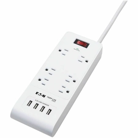 Tripp Lite Power Strip, Surge, USB, 6 5-15R, 5-15P, 15 ft., Light Gray TLP64USBRA15