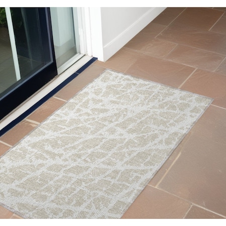 Homeroots 2' X 3' Beige and Ivory Abstract Washable Non Skid Indoor Outdoor Area Rug 559226
