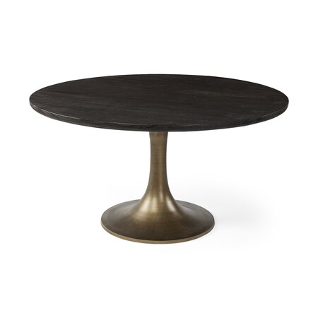 Homeroots 54" Black And Brass Rounded Solid Wood And Metal Pedestal Base Dining Table 380486