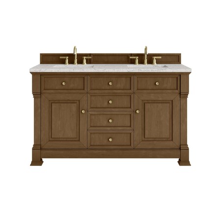 James Martin Vanities Brookfield 60 in. Double Vanity, Honey Oak w/ 3 CM Eternal Jasmine Pearl Silestone Top 547-V60D-HNO-3EJP