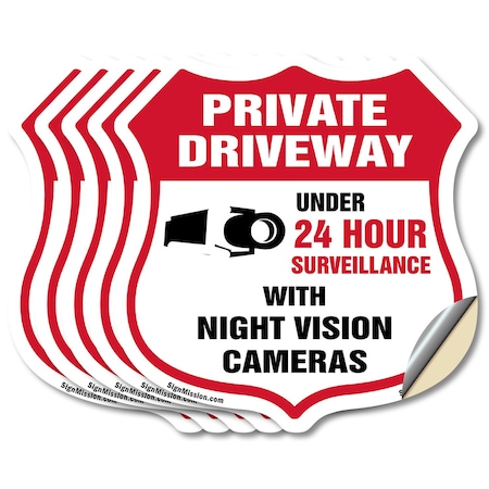 Signmission Private Driveway Shield Sign Under 24 Ho, 6 inch X 6 inch, Vinyl Decal, 5PK SHI-D-5PACK-6-437