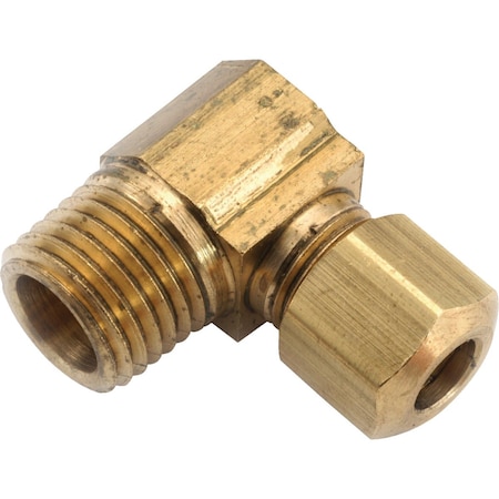 Anderson Metals 1/4''x1/4'' Male 90 Deg. Compression Brass Elbow, 1/4 Bend 750069-0404