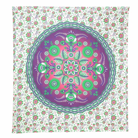Homeroots 88" X 84" Green Purple And White Floral Cotton Hanging Tapestry 397423