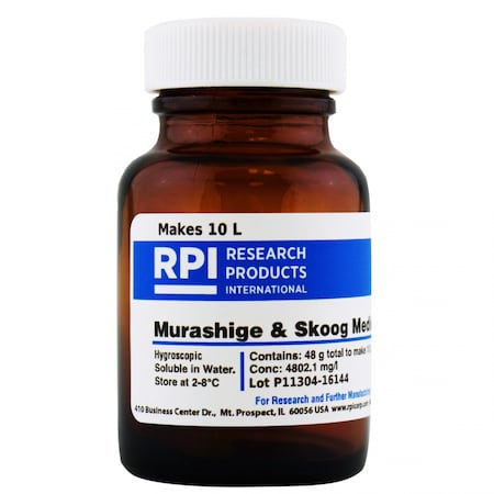 Rpi Murashige and Skoog Medium with MES Buffer, 48 Grams of Powder, Makes 10 Liters of Solution M70300-10.0