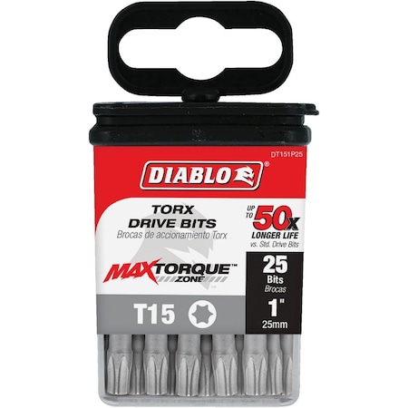 Diablo T15 TORX 1'' Insert Impact Screwdriver Bit, 25PK DT151P25