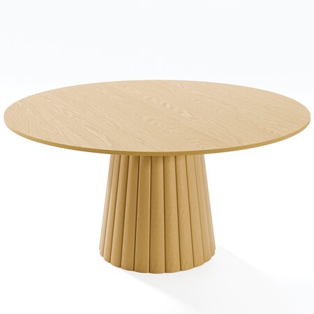 Homeroots 60" Brown Solid Wood Pedestal Base Round Top Dining Table 721014