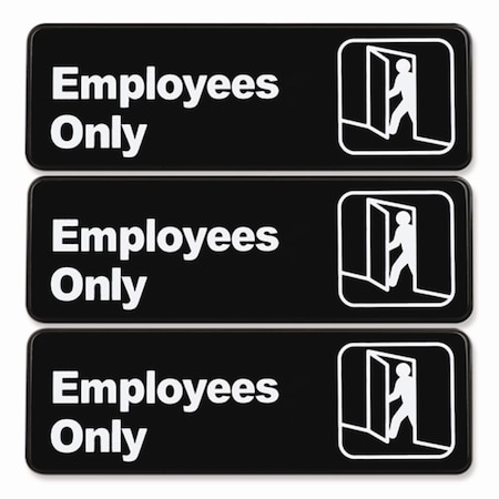 Excello Global Products Employees Only Indoor/Outdoor Wall Sign, 9in x 3in, Black Face, White Graphics, 3PK EGP-HD-0050-S