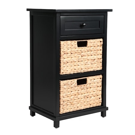 Happimess Malibu 26"H Rustic Handcrafted Acacia Wood Accent Storage Nightstand w/Drawer and 2 Water Hyacinth SHF2007C