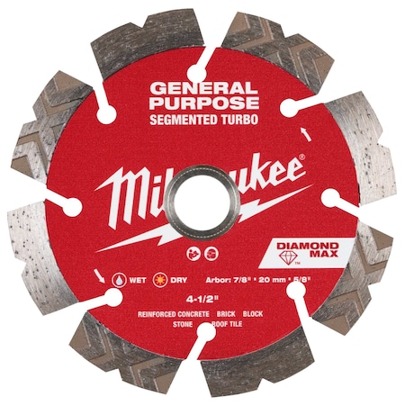 Milwaukee Tool DiamondSawBlade, Diam:4.5", Arbor:5/8" 49-93-9004