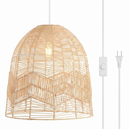 Jonathan Y Sofia 17.5" 1-Light Farmhouse Coastal Rattan 180" Cord Plug-In or Hardwired LED Pendant, Brown JYL1400A