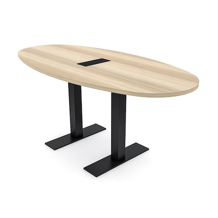 Skutchi Designs 6ft Conference Table With Power Unit | 6 Person Modular Boval Meeting Table | Harmony Series HAR-BOVL-36X72-T.BK-K525-EBLK