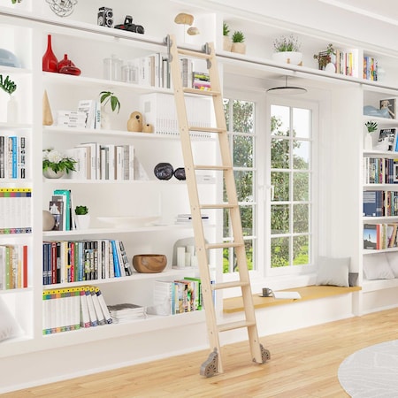 Quiet Glide 8.06 ft. Maple Sunburst Wheel Satin Nickel Rolling Hook Removable Ladder, 12 ft. Rail QG.510-8MA-12-H.02