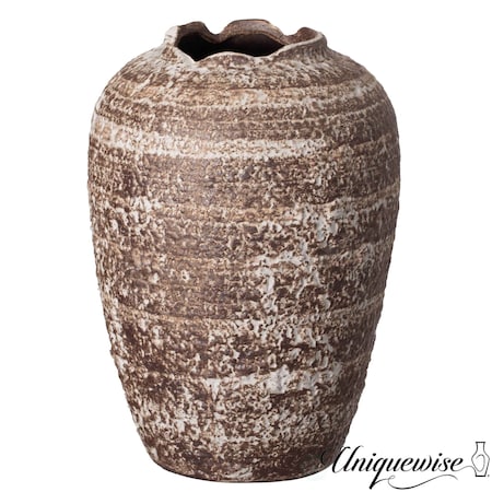 Uniquewise 7-inch Rustic Broken Rim Vintage-Inspired Vase Decorative Ceramic Pottery for Home Decor Accent QI004786