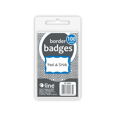 C-Line Products 3-1/2" x 2-1/4" Blue Border Self-Adhesive Name Tags, 100/BX, 10BX/CT 92265-CT