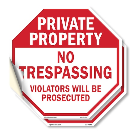 Signmission Private Property No Trespassing Vio, 10 inch X 10 inch, Vinyl Decal, 2PK OC-D-2PACK-10-148