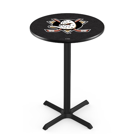Holland Bar Stool Co 36" Blk Wrinkle Anaheim Ducks Pub Table, 36" dia. Top L211B3636AnaDks