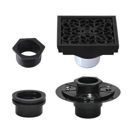 Kingston Brass 4" Brass Square Grid Shower Drain with Hair Strainer and Base Flange, Matte Black BSFK9771MB