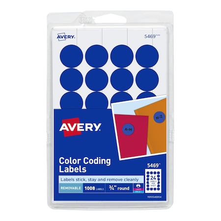 Avery Laser/Inkjet Label, 3/4 in Label W, 3/4 in Label H, 24 Labels per Sheet Dark Blue 727825469