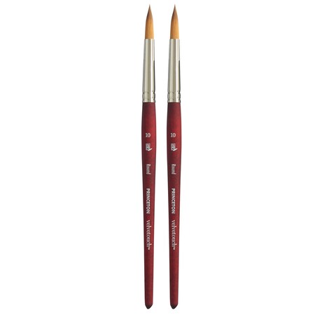 Princeton Velvetouch Round Brush, Synthetic Bristles, Short Handle Mixed Media Paintbrush, Size 10, 2PK P3950R10