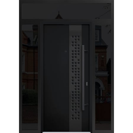 Vdomdoors Steel Door Deux 6078 Black Enamel 2 Sidelight and Transom Window Sidelite Entry Door Painted W14+36 DEUX6078EXD-BLK-W14+36+14 X H80+16-LH-I