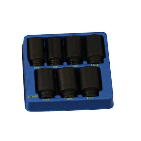 Genius Tools 7PC 1/2in Dr. SAE Deep Spindle Nut Impact Sockets DI-407S