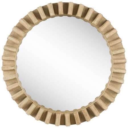 Homeroots 35" Round Natural Brown Wood Frame Wall Mirror 376378