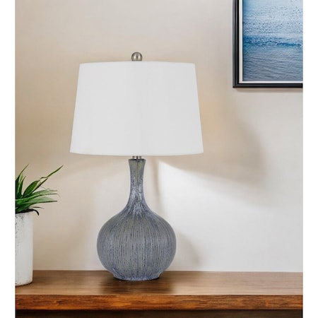 Homeroots 25" Stone Ceramic Round Table Lamp With White Empire Shade 524731