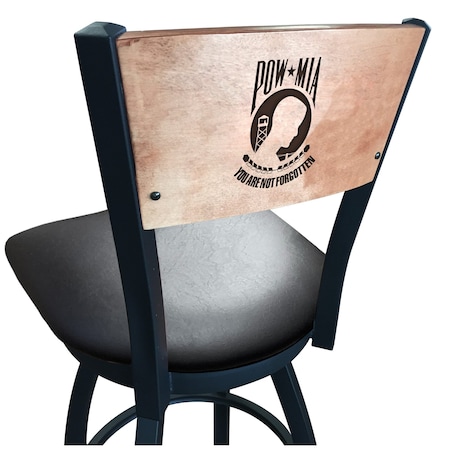 Holland Bar Stool Co 25" Blk Wrinkle POW/MIA Swivel Bar Stool, Laser Engraved Back L03825BWMedMplAPOWMIABlkVinyl