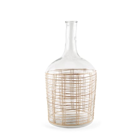 Homeroots 20" Clear And Natural Glass Round Floor Vase With Wrapped Rattan 608578