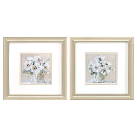Set Of Two Soft Whites Gold Framed Wall Art, 2PK