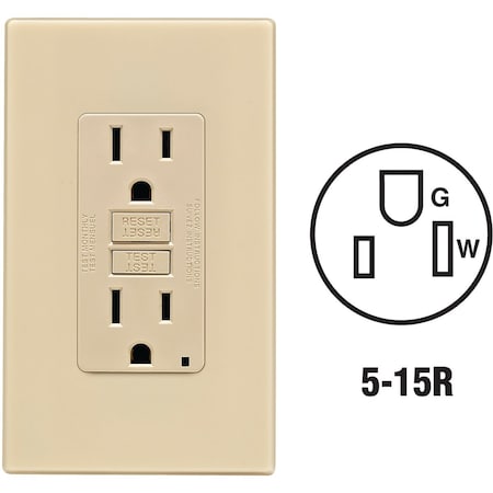 Leviton SmartlockPro Self-Test 15A Ivory Residential Grade 5-15R GFCI Outlet with Screwless Wall Plate C51-GFNT1-0PI