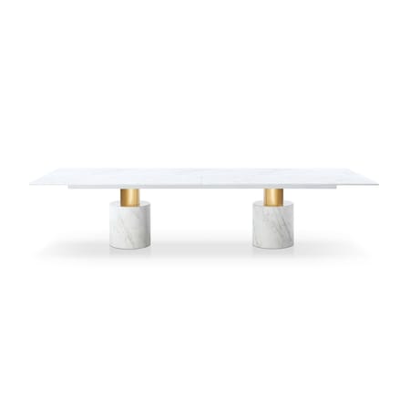 Homeroots 180" White and Gold Marble and Steel Double Pedestal Base Dining Table 722446