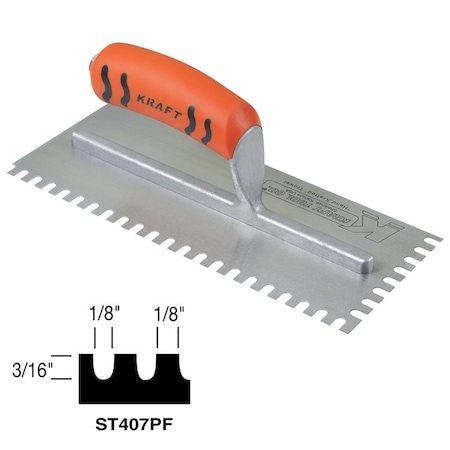 Kraft Tool Kraft Tools 3/16" x 1/8" x 1/8" U-notch Trowel with ProForm Handle ST407PF