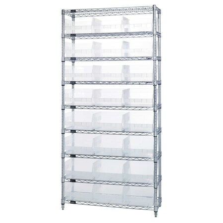 Quantum Storage Systems WIRE SHELVING UNIT W/24 BINS CLEAR WR9-210CL