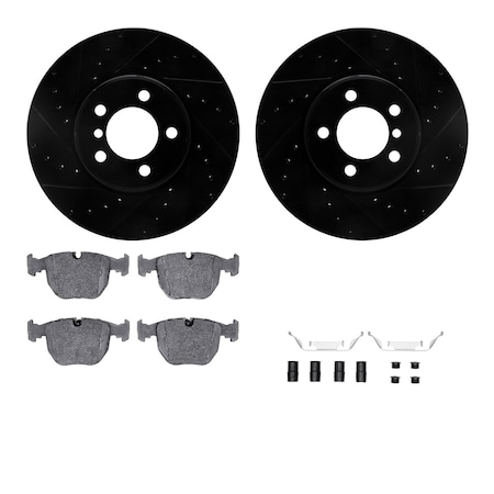 Dynamic Friction Co DFC Rotors-Drilled & Slotted-Black w/ EURO 5000 Ceramic Brake Pads Incl Hdw 8612-11003