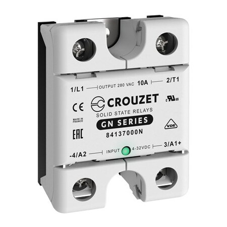 Crouzet SSR, GN, Single Phase, Panel Mount, 10A, IN 4-32 VDC, OUT 280 VAC, Zero Cross, 5PK 84137000N