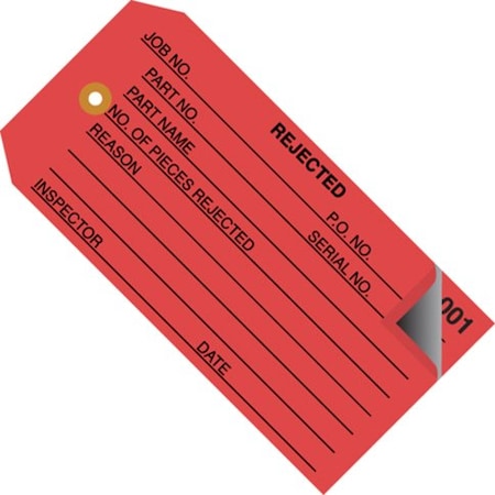 Box Packaging 2 Part Inspection Tag Rejected No 5 4-3/4L x 2-3/8W Red 500/Pack G21021