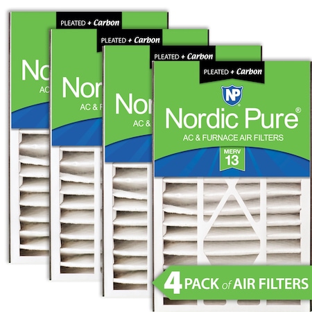 Nordic Pure 16x25x5 Plus Carbon Pleated Air Filter, High Capacity, MERV 13, 4 PK 16x25x5ABM13+C-4