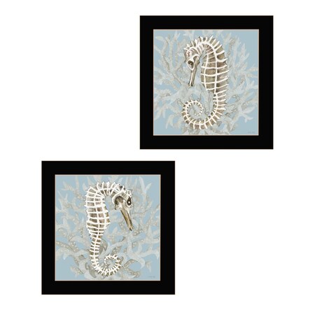 Homeroots Set Of Two Coral Seahorse Black Framed Print Wall Art, 2PK 407935