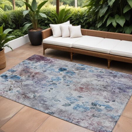 Homeroots 8' X 10' Navy Blue And Sky Blue Floral Washable Indoor Outdoor Area Rug 583103