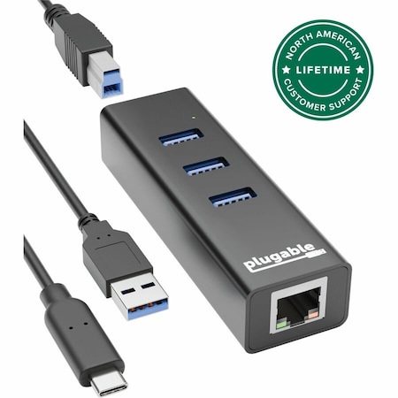 Plugable Technologies USB HUB WITH ETHERNET, 3 PORT USB 3 BUS POWERED HUB WITH GIGABIT ETHERNET COMPAT USB3-HUB3ME