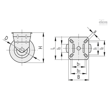 Elesa 452101 Castors for general use Vulcanised rubber coating plate bracket brake 452101