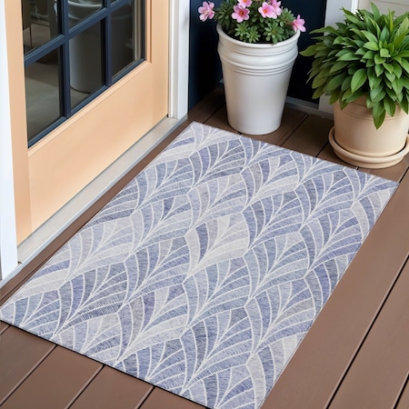 Homeroots 3' X 5' Denim Blue And Sky Blue Geometric Washable Indoor Outdoor Area Rug 589212