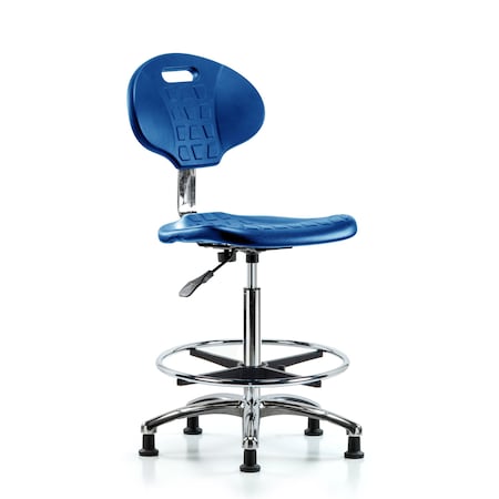Blue Ridge Ergonomics Erie Poly Clean Room Chair, High Bench, Foot Ring, Glides, Blue BR-CLR-TPHBCH-CR-A0-CF-RG-BLU